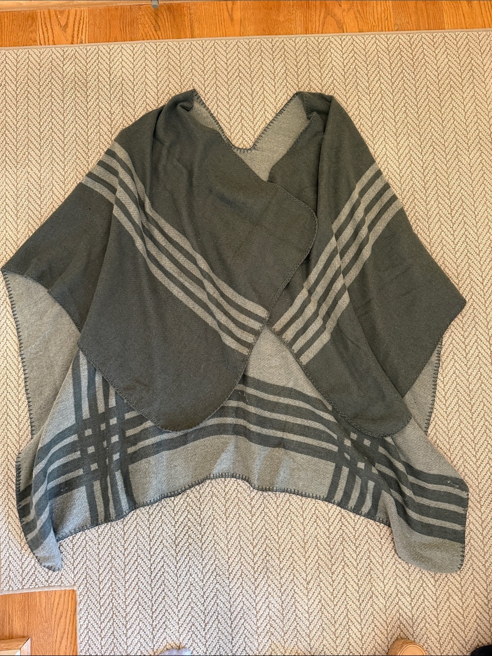 BB Dakota Gray Striped Knit Wrap Poncho